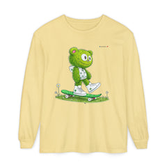 🐻💚 Skater Bear: Unisex Garment-dyed Long Sleeve T-Shirt - Your New Favorite Vibe in a Long Sleeve! 🛹✨