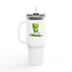 🐻🥤 The Emotional Support Tumbler: Skater Bear 40oz White Insulated Travel Mug of High Vibes 💚🛹