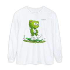 🐻💚 Skater Bear: Unisex Garment-dyed Long Sleeve T-Shirt - Your New Favorite Vibe in a Long Sleeve! 🛹✨